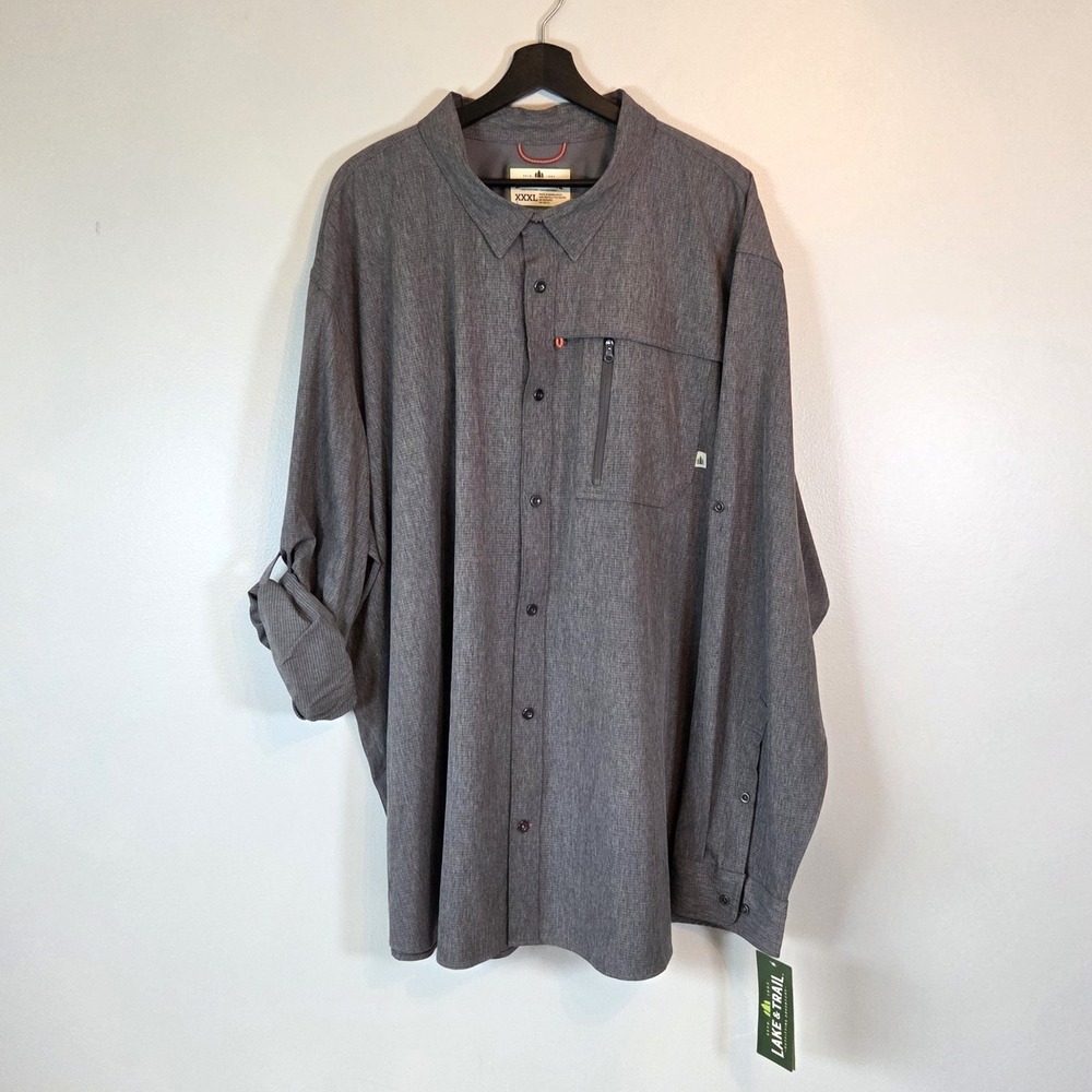NWT Lake & Trail Men's XXXL Gray Long Sleeve Outdoor Hiking Button Down Shirt UP